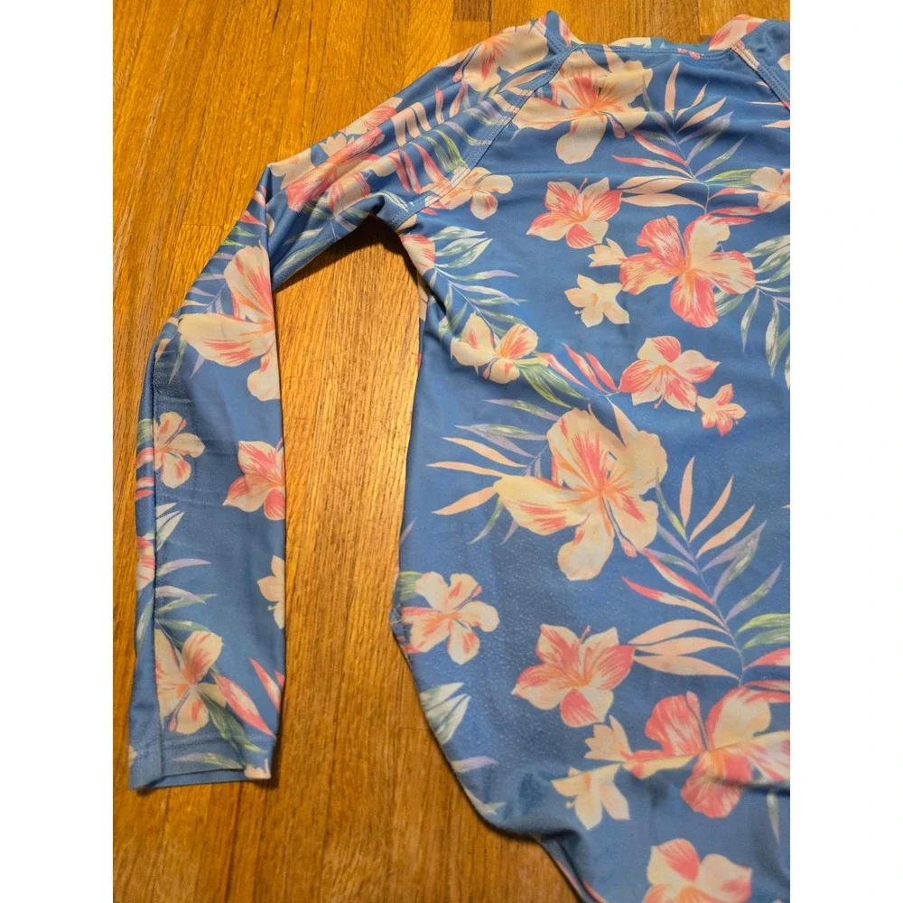 Wonder Nation Girl Med Tropical Floral Long Sleeve One Piece Rash Guard Swimsuit